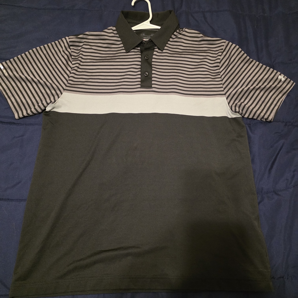 Under Armour Men's Polo Shirt - Black and Gray Stripes